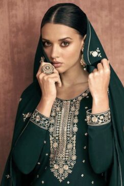 Alternative view of Green Georgette Embroidered Palazzo Pant Suit