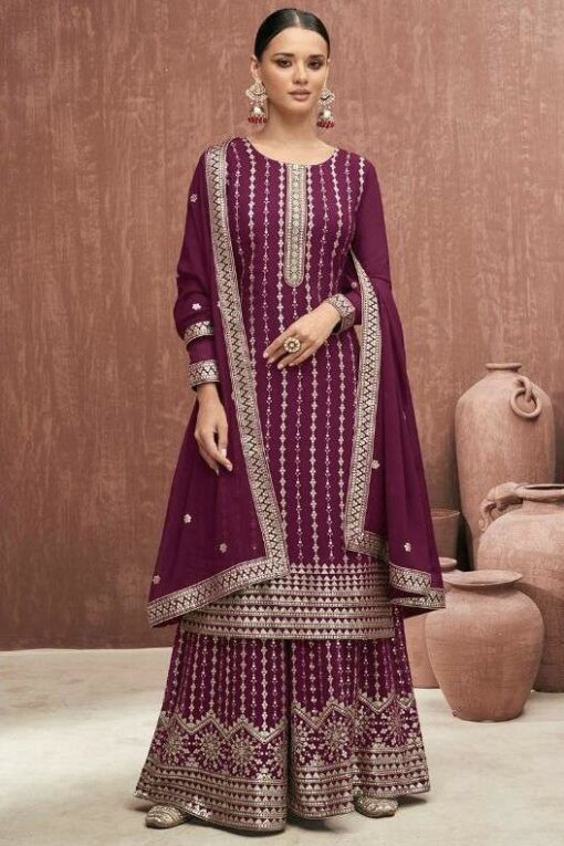 Wine Fox Georgette Palazzo Salwar Suit main image 1