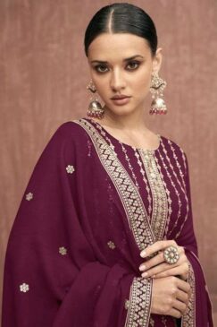 Alternative view of Wine Georgette Embroidered Palazzo Pant Suit