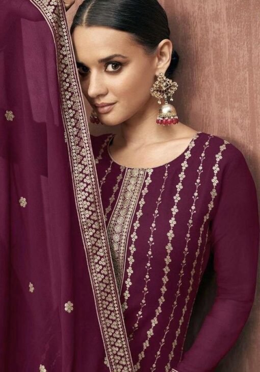 Wedding Party Phenomenal Wine Thread & Zari Salwar Suit