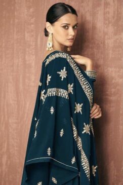Alternative view of Teal Georgette Embroidered Palazzo Pant Suit