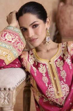Alternative view of Pink Embroidered Chinon Palazzo Pant Suit