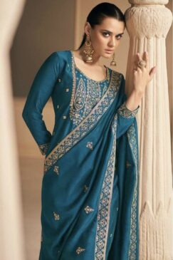 Alternative view of Blue Embroidered Silk Palazzo Pant Suit