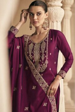 Alternative view of Wine Embroidered Silk Palazzo Pant Suit