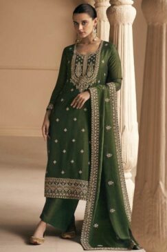 Green Embroidered Silk Palazzo Pant Suit