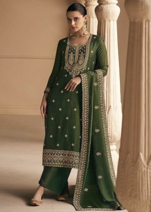 Green Embroidered Silk Palazzo Pant Suit