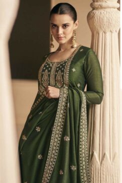Alternative view of Green Embroidered Silk Palazzo Pant Suit