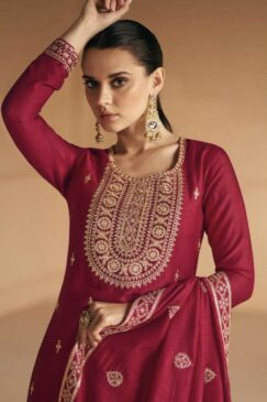 Alternative view of Red Embroidered Silk Palazzo Pant Suit