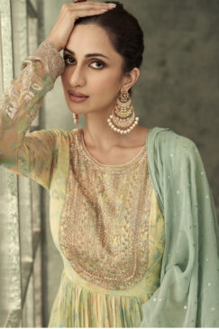 Alternative view of Light Green Floor Length Anarkali Gown