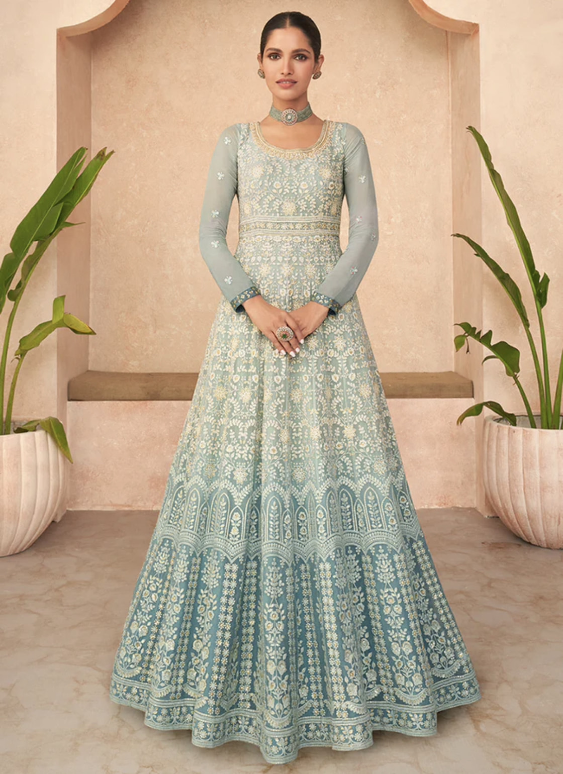 Sky blue hotsell floor length dress