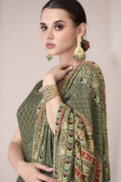 Alternative view of Green Silk Embroidered Traditional Sharara Suit