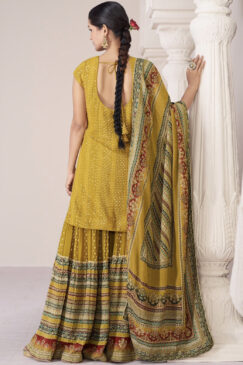 Alternative view of Yellow Silk Embroidered Traditional Sharara Suit