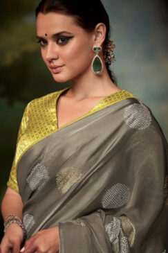 Alternative view of Stone Grey Woven Silk Wedding Saree