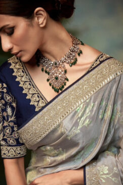 Alternative view of Grey Gota Patti Woven Silk Wedding Saree