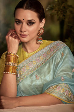Alternative view of Sky Blue Tissue Silk Wedding Saree