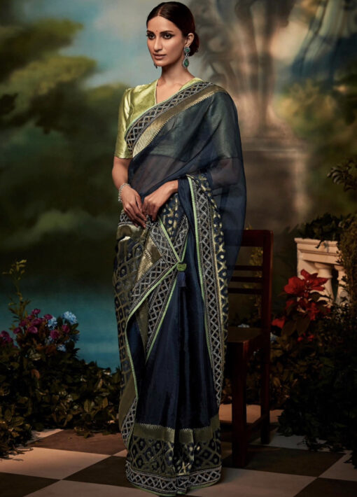 Blue Tissue Silk Wedding Saree