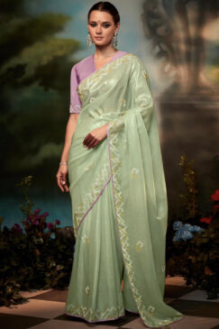 Light Green Tissue Silk Wedding Saree