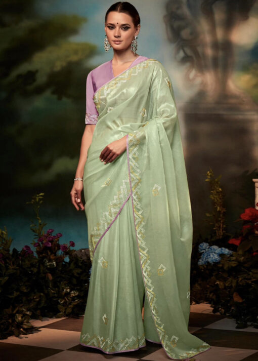 Light Green Tissue Silk Wedding Saree