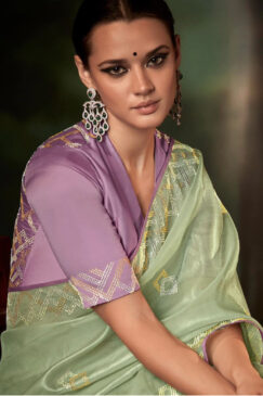Alternative view of Light Green Tissue Silk Wedding Saree