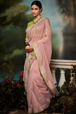 Pink Tissue Silk Wedding Saree