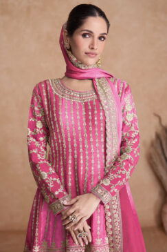 Alternative view of Pink Chinon Embroidered Palazzo Suit