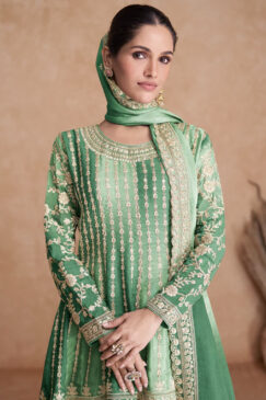 Alternative view of Green Chinon Embroidered Palazzo Suit
