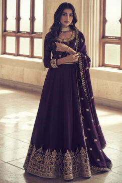 Purple Silk Embroidered Anarkali Suit