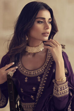 Alternative view of Purple Silk Embroidered Anarkali Suit