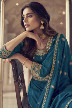 Alternative view of Turquoise Silk Embroidered Anarkali Suit