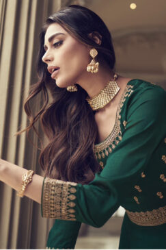 Alternative view of Green Silk Embroidered Anarkali Suit