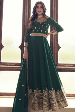 Green Silk Embroidered Anarkali Suit