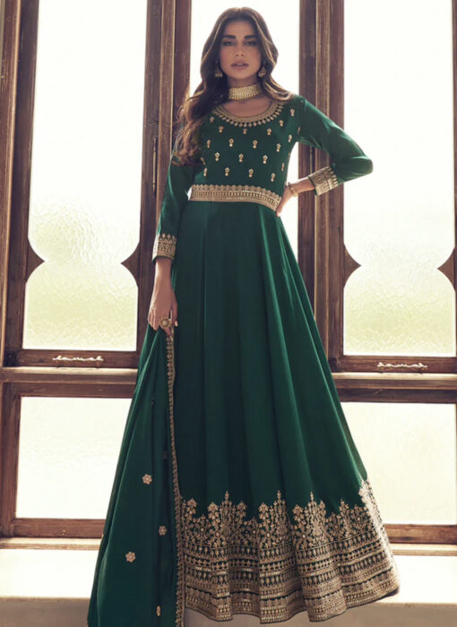 Green Silk Embroidered Anarkali Suit