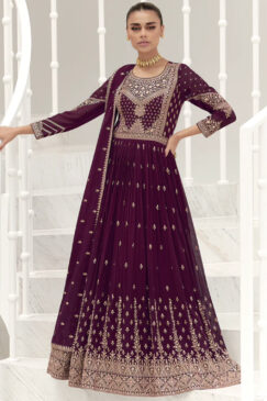 Purple Floor Length Embroidered Anarkali Suit