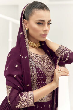 Alternative view of Purple Floor Length Embroidered Anarkali Suit