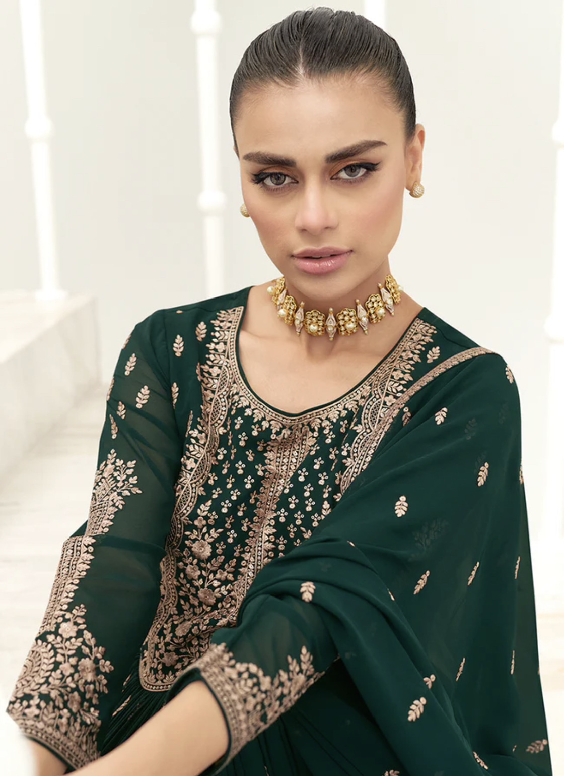 Green Floor Length Anarkali Suit - Salwar Kameez Designer Collection