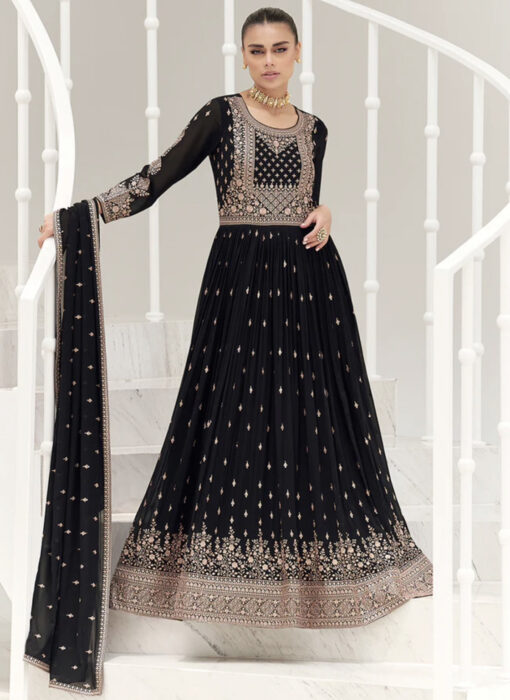 Black Floor Length Embroidered Anarkali Suit