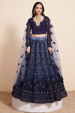 Shaded Midnight Blue Bridal Lehenga Choli