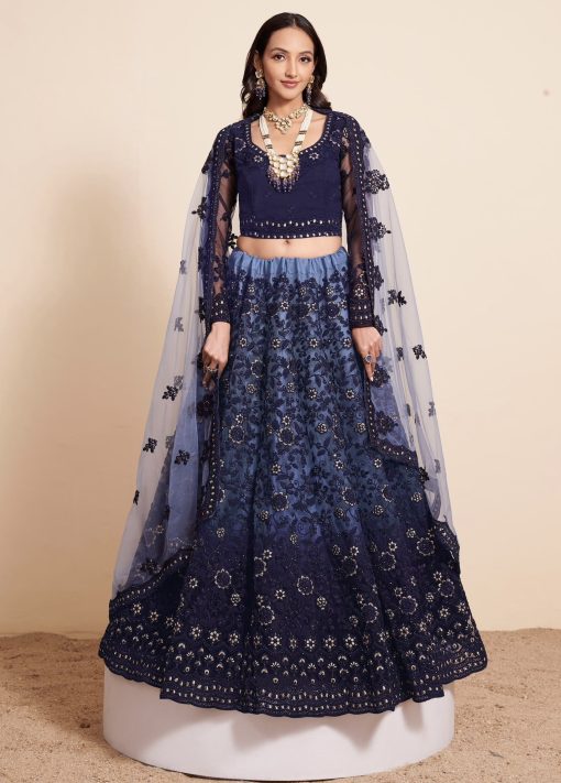 Shaded Midnight Blue Bridal Lehenga Choli