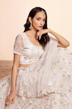 Alternative view of Off White Net Bridal Lehenga Choli