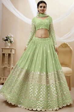 Light Green Georgette Embellished Lehenga Choli