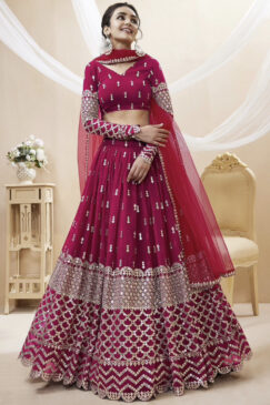 Hot Pink Georgette Embellished Lehenga Choli