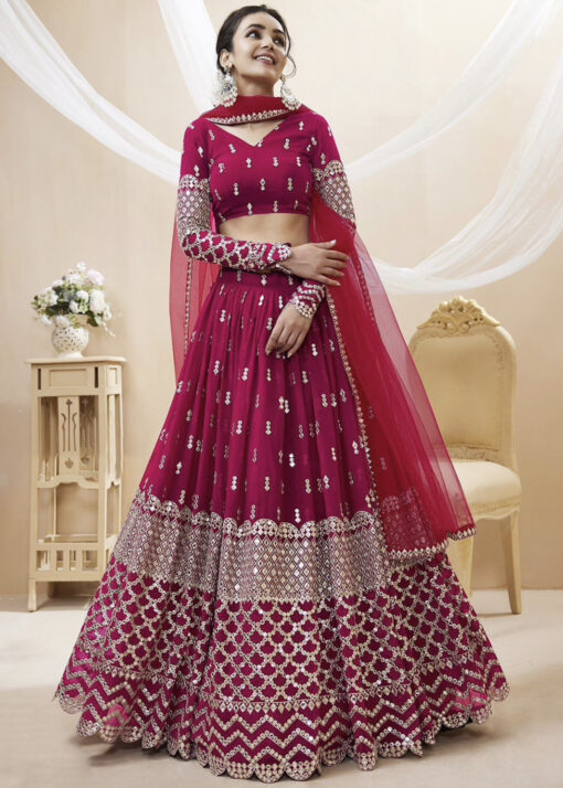 Hot Pink Georgette Embellished Lehenga Choli