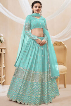 Sky Blue Georgette Embellished Lehenga Choli
