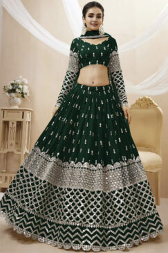 Green Georgette Embellished Lehenga Choli