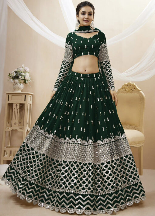 Green Georgette Embellished Lehenga Choli