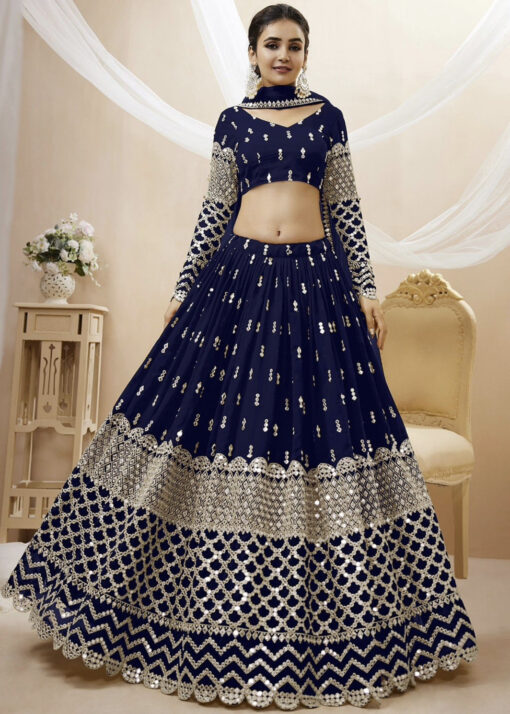 Navy Georgette Embellished Lehenga Choli