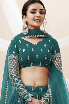 Alternative view of Teal Georgette Embellished Lehenga Choli