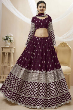 Wine Georgette Embellished Lehenga Choli
