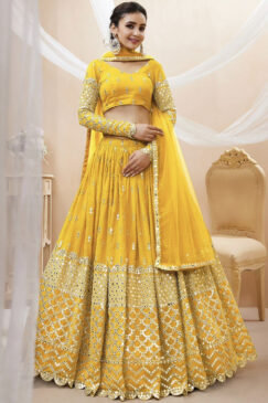 Yellow Georgette Embellished Lehenga Choli