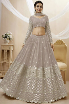 Grey Georgette Embellished Lehenga Choli